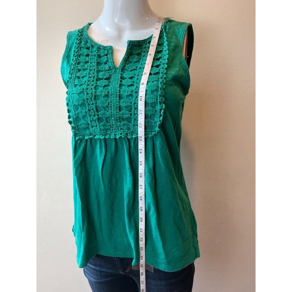 Talbots Womens Embroidered Tank Top Sleeveless Split V Neck Kelly Green SZ Small - Picture 3 of 7